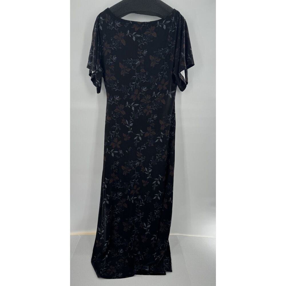 Free People Maxi Dress Black Side Slit Size M Short Sleeve Grunge Witchy Floral‌ - Picture 8 of 16